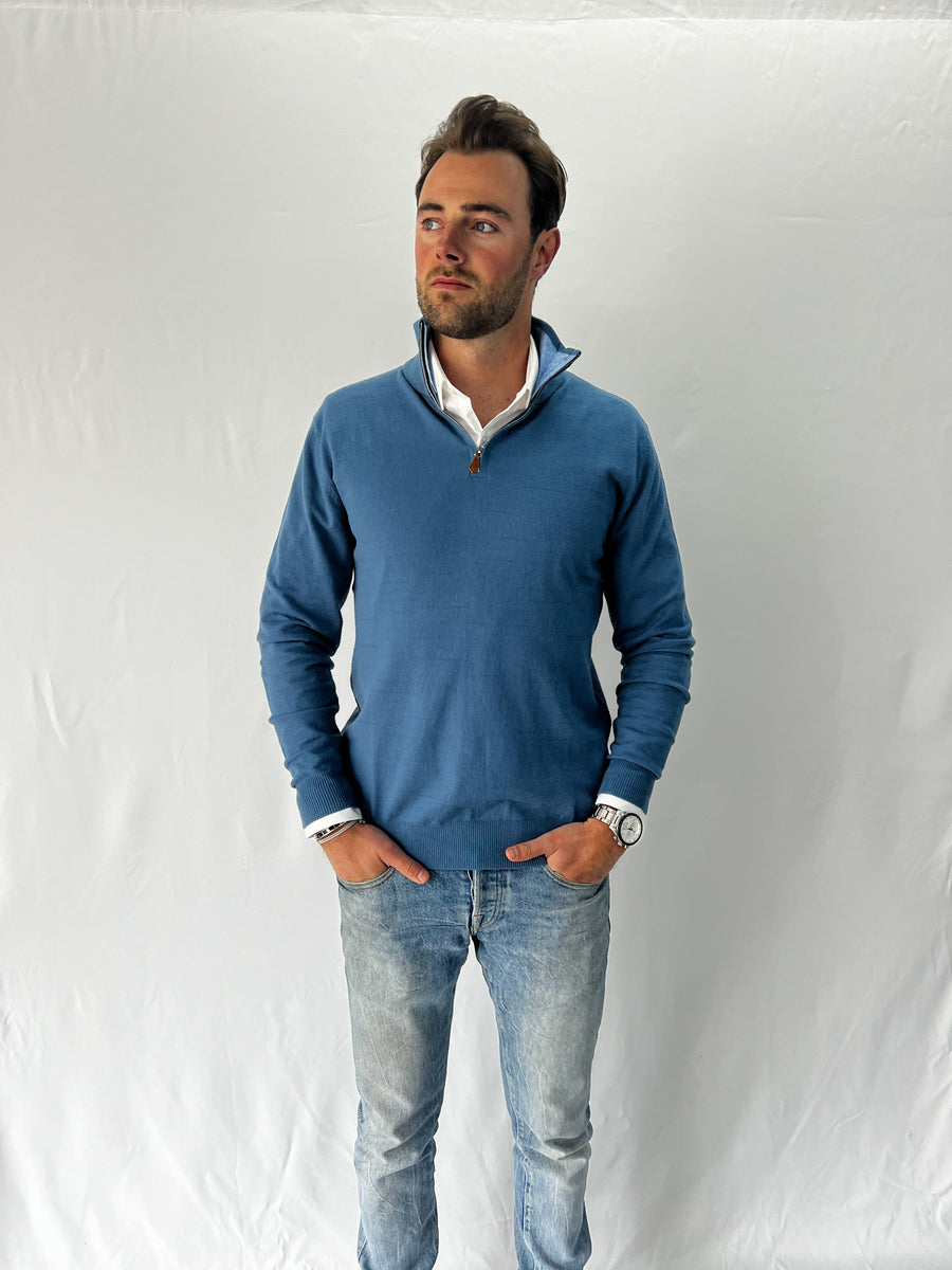 Trui met rits jeans blauw