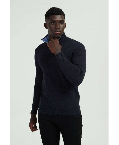 Trui met rits donkerblauw