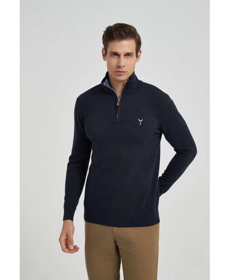 trui met rits donkerblauw